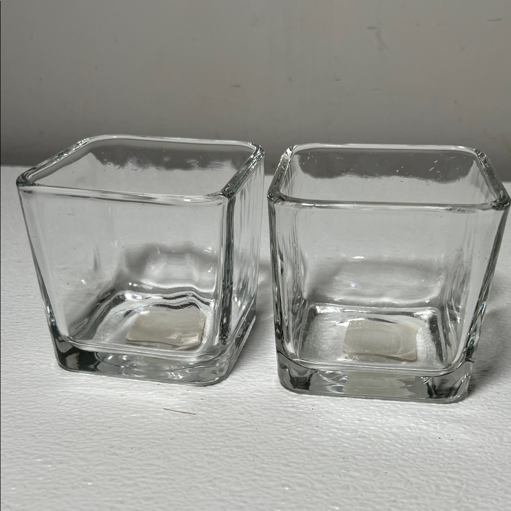 Libby Clear Glass Square Candle Holders/Planters/Candy Dishes - Set 2 New